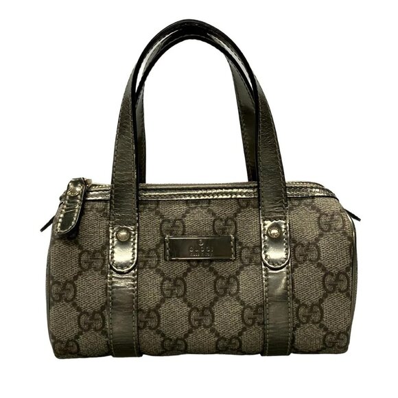 Auth GUCCI GG Plus/GG Supreme 190400 Dark Brown Beige Bronze PVC Leather Handbag - Picture 1 of 11